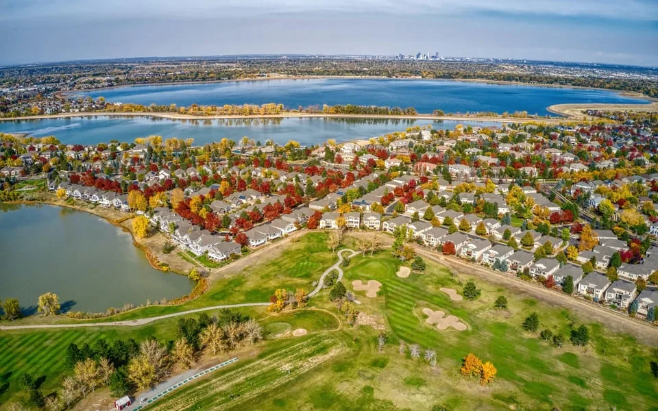 Lakewood, CO neighborhoods and lakes from the air
